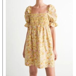 & Other Stories Puff Sleeve Smocked Floral Cottagecore Dress sz 6 Pink Orange